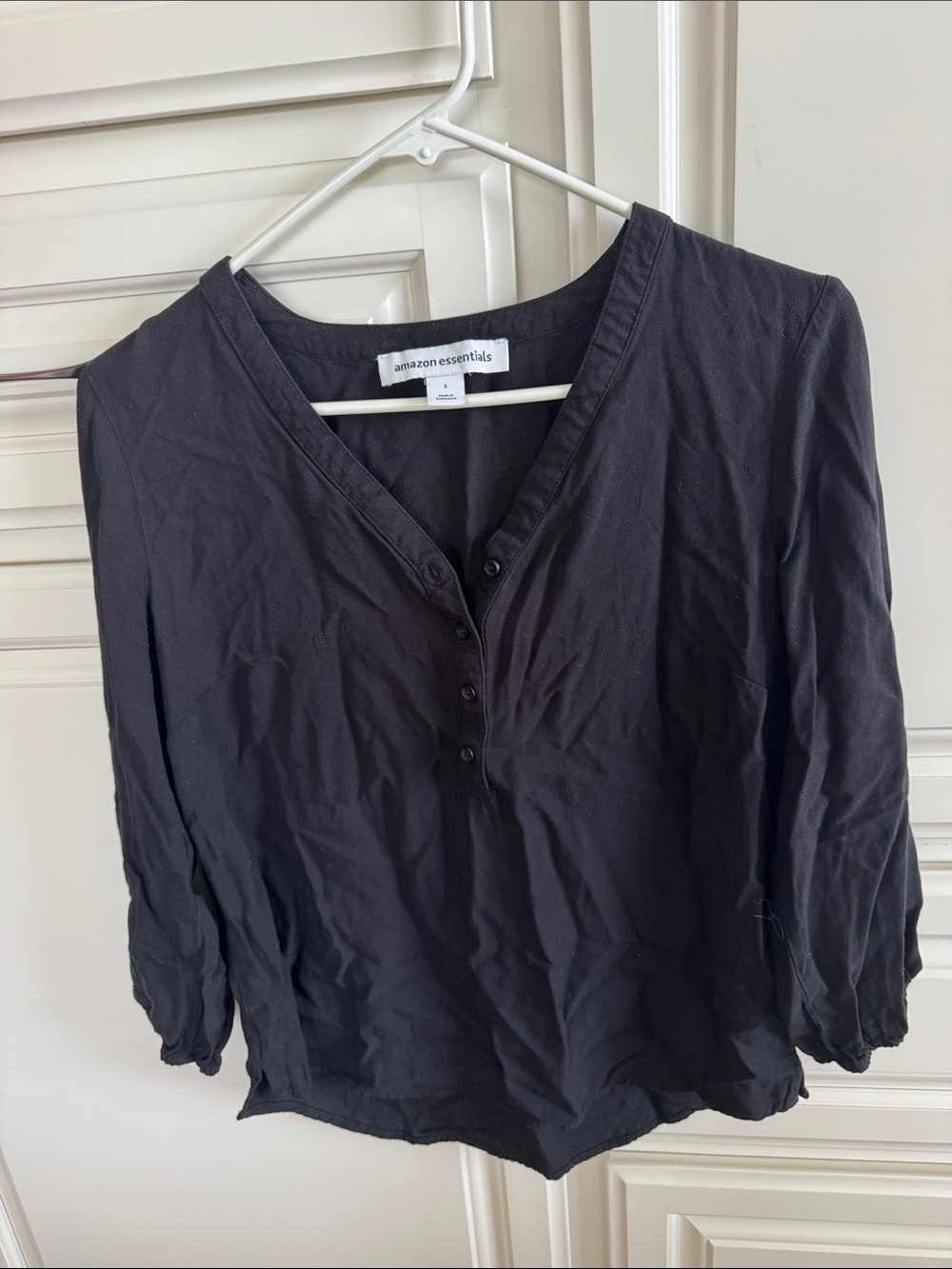 Amazon Essentials Black Button-Front V-Neck Blouse